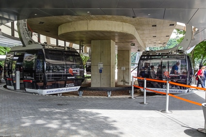 Gondolas in lower station of Koblenz Cable Car