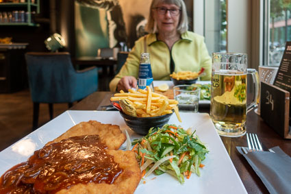 Die Bierstube Schnizel meal at the Markthal, Rotterdam