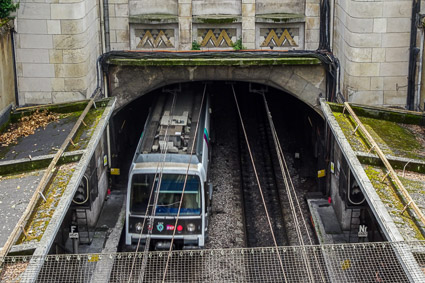 RER Cité Universitaire station with Ligne B train in the Parc Montsouris