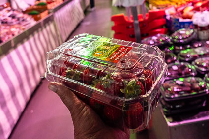 Strawberies at greengrocer in Saint-Denis, France