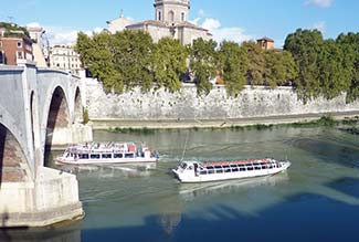 Two Battelli di Roma boats by the Ponte Sant'Angelo