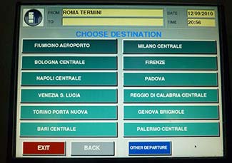 Trenitalia ticket machine screen