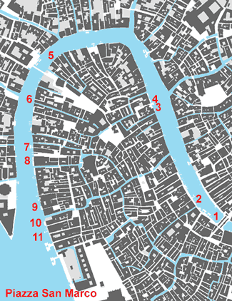 Grand Canal Hotel Map - Rialto Bridge to Piazza San Marco