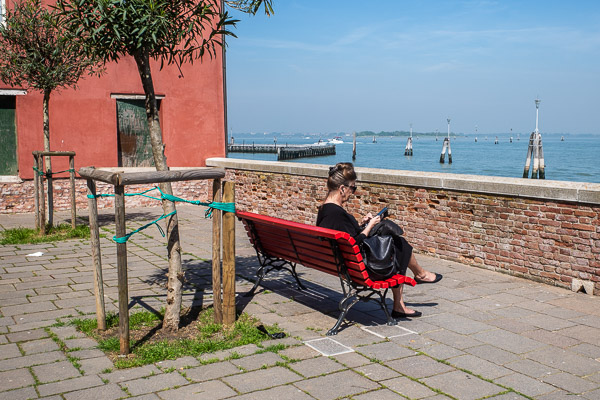 Benches a the Sant'Alvise ACTV (vaporetto) station in Venice, Italy.