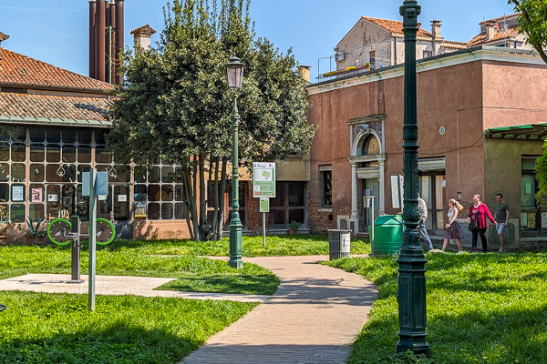 Inside the entrance of the Parco Villa Groggia, Venice, Italy.