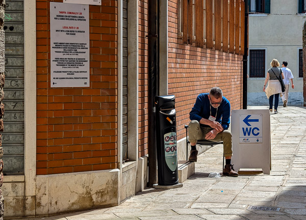 Bragora public toilet in Venice, Italy.