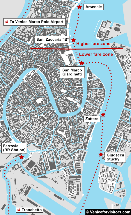 Map of Alaguna Linea Blu route from San Marco to Venezia Santa Lucia Railroad Staiton in Venice, Italy.