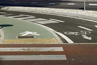 Bike pedestrian and car lanes in Marghera