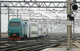 Train arriving at Venice railroad station