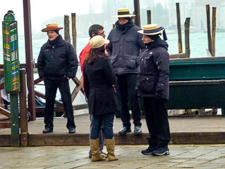 Gondoliers in Venice during January